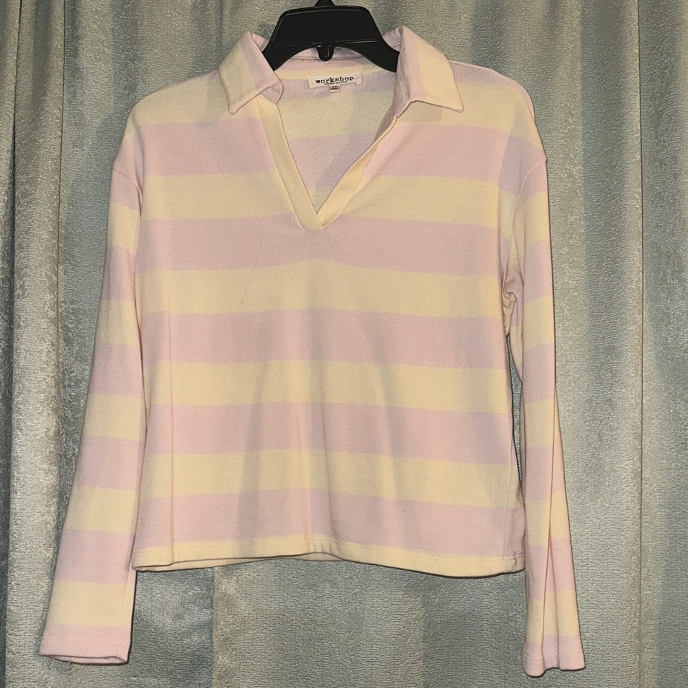 Pastel Pink and Yellow Striped Collared Shirt